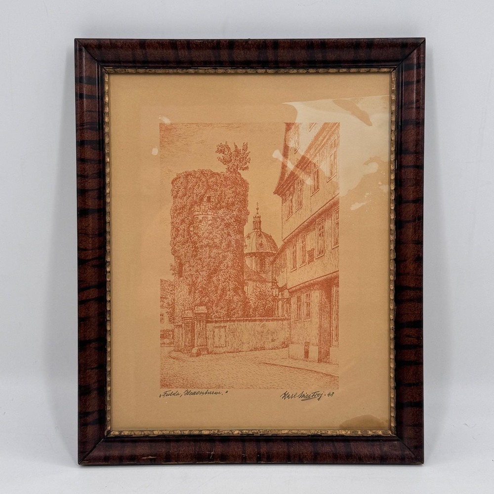 Vintage 1948 Fulda Germany Hexenturm Witches Tower Sepia Print